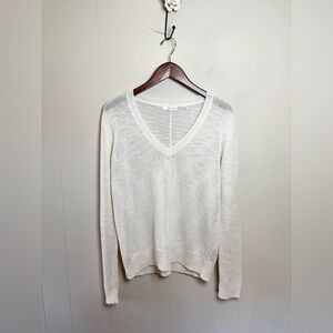 360 Sweater cream white v neck loose knit linen blend sweater size L